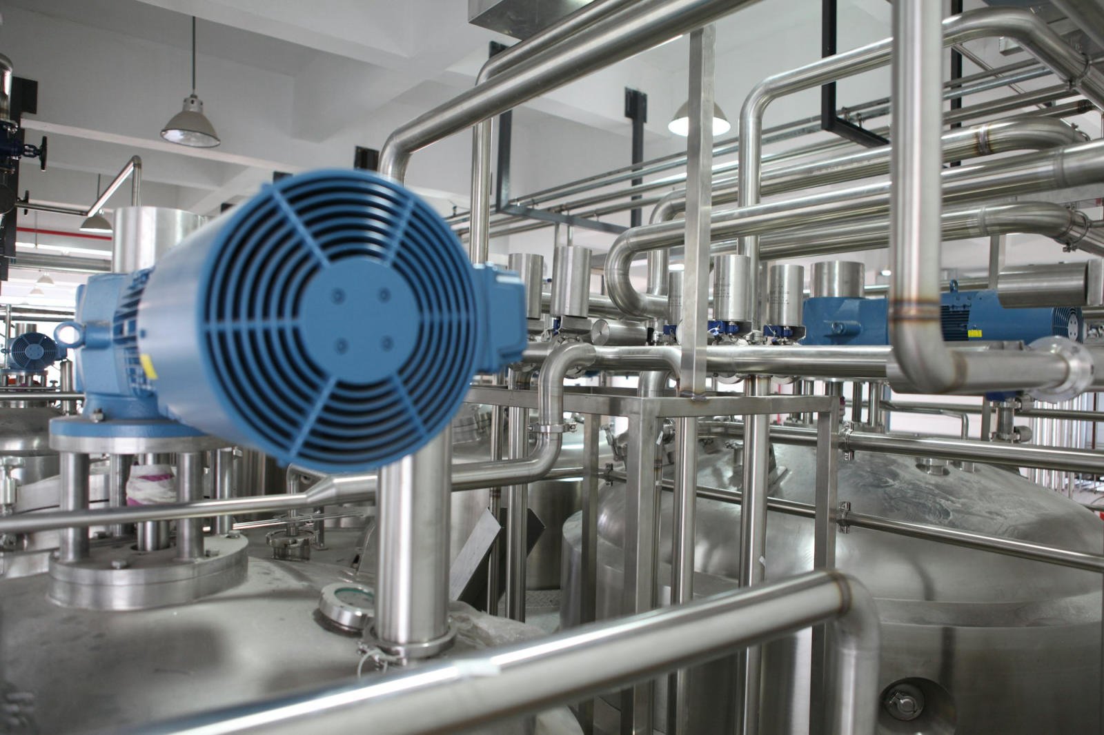 Process piping and motors in a pharmaceutical plant