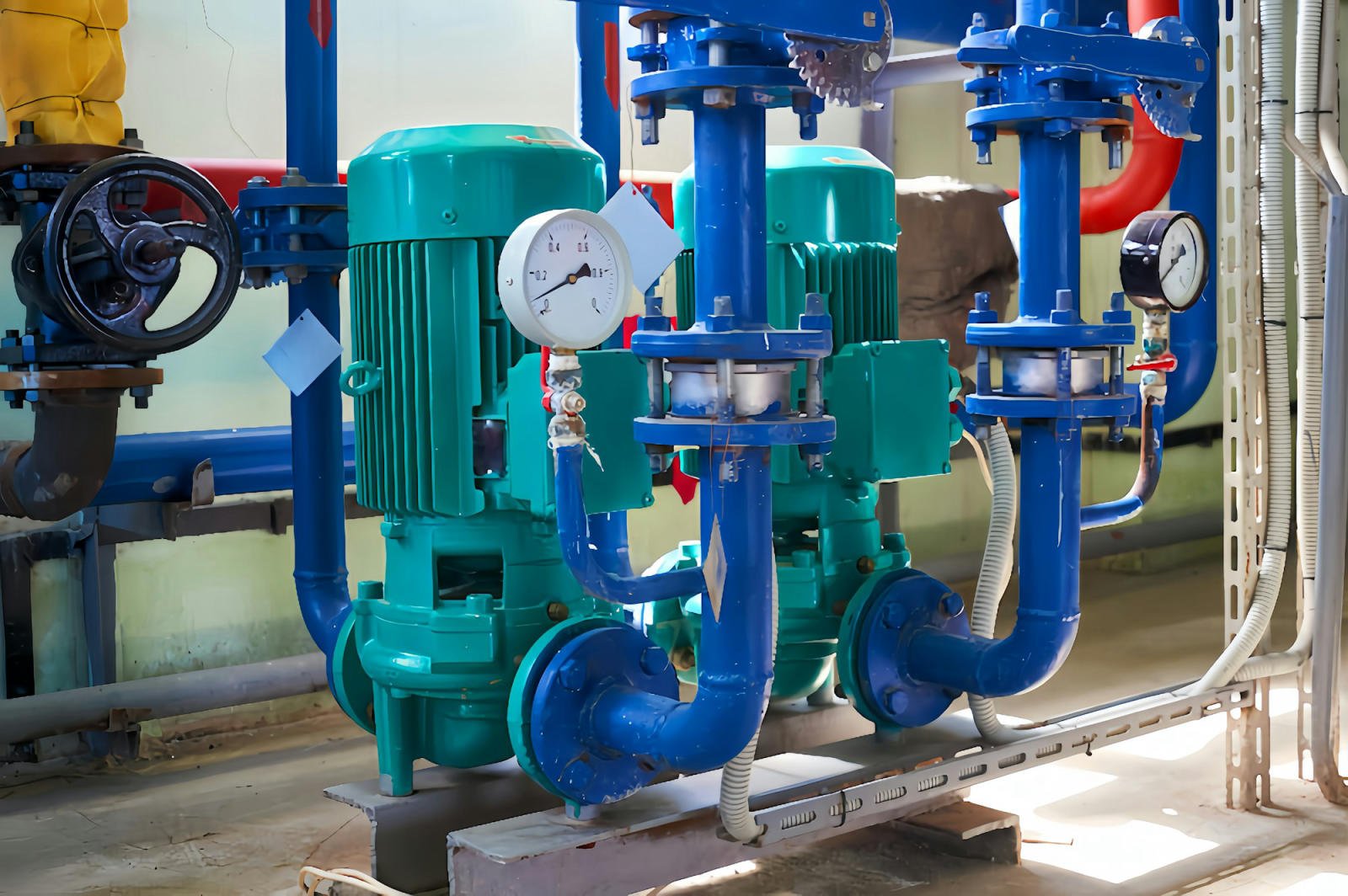 Pumps and valves in a pumping station