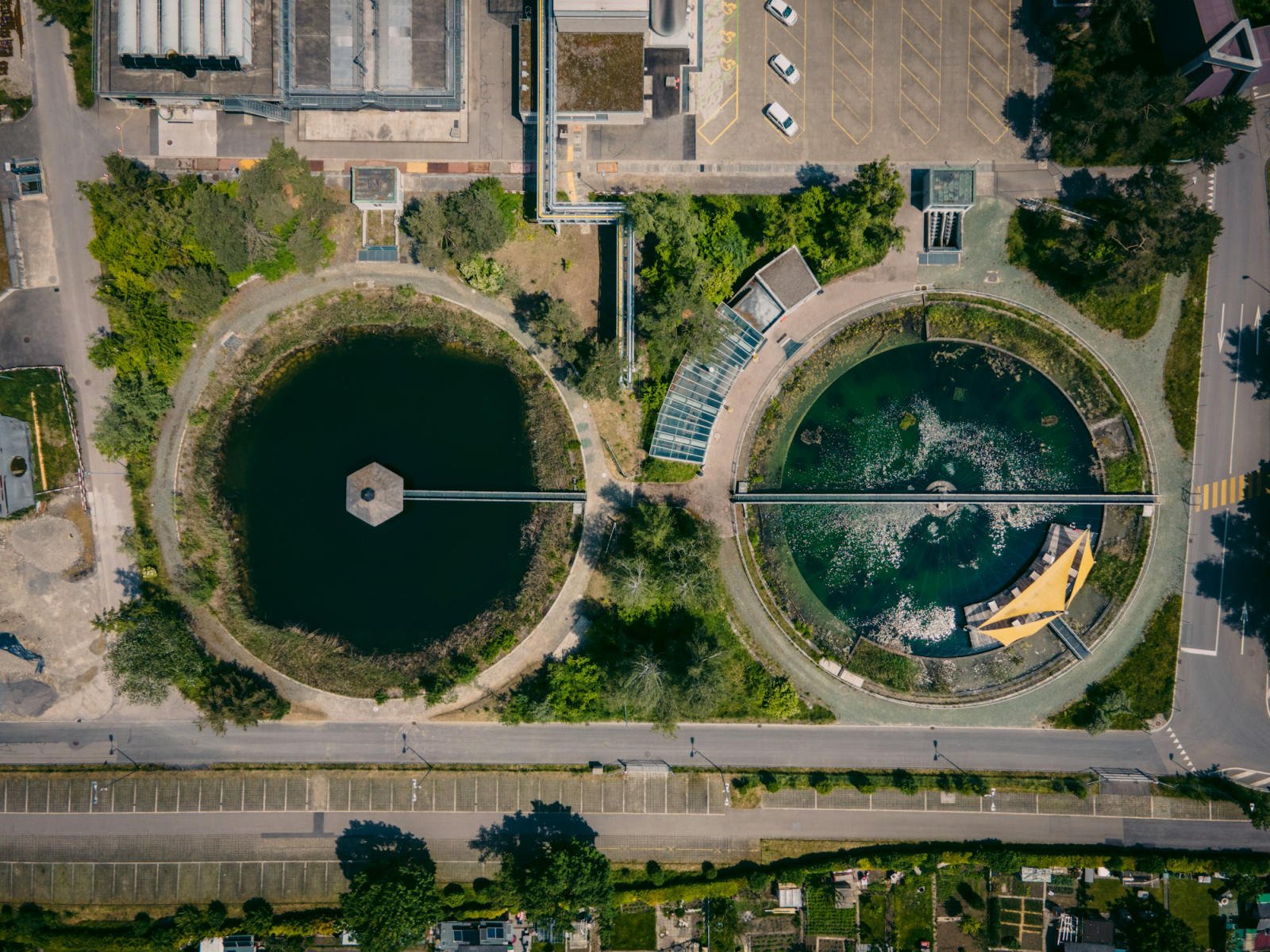 Water treatment plant seen from above
